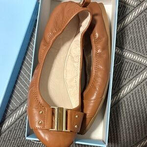 ANTONIO MELANI Brown Leather Flats with Gold Accent